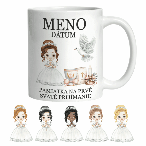Hrnček prvé sväte prijímanie pre dievča