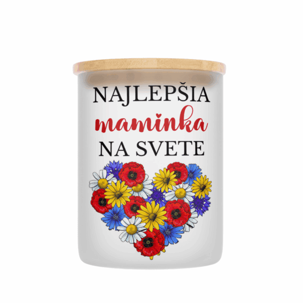 Veľka sviečka v sklenenenej dóze s bambusovým viečkom pre mamu 2