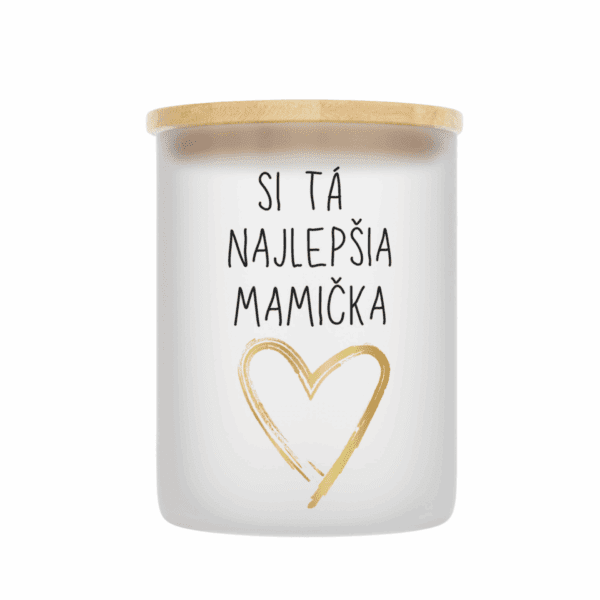 Veľka sviečka v sklenenenej dóze s bambusovým viečkom pre mamu 10
