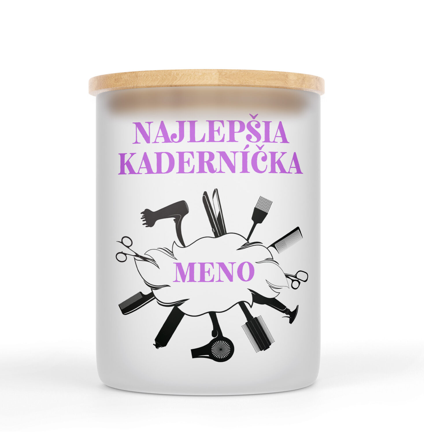 Veľka sviečka v sklenenenej dóze s bambusovým viečkom pre kaderníčku/kaderníka 7