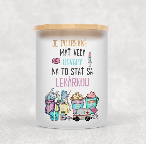 Veľka sviečka v sklenenenej dóze s bambusovým viečkom pre lekára/lekárku 8