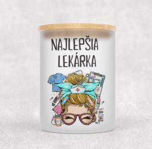 Veľka sviečka v sklenenenej dóze s bambusovým viečkom pre lekára/lekárku 9