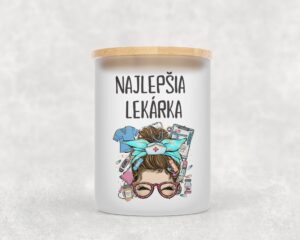 Veľka sviečka v sklenenenej dóze s bambusovým viečkom pre lekára/lekárku 10
