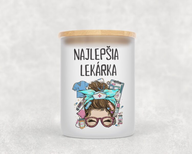 Veľka sviečka v sklenenenej dóze s bambusovým viečkom pre lekára/lekárku 10