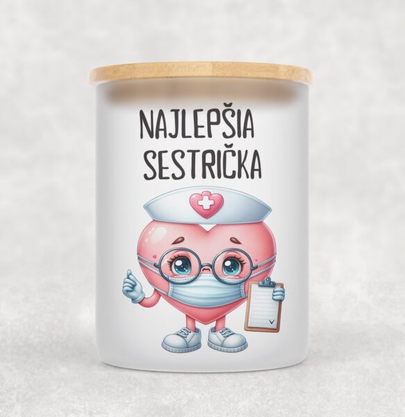 Veľka sviečka v sklenenenej dóze s bambusovým viečkom pre lekára/lekárku 13
