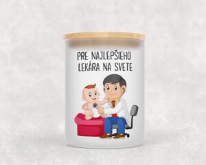 Veľka sviečka v sklenenenej dóze s bambusovým viečkom pre lekára/lekárku 15