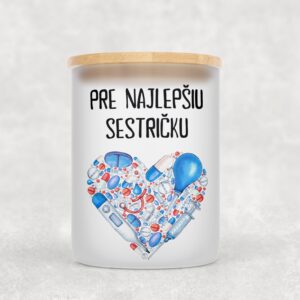 Veľka sviečka v sklenenenej dóze s bambusovým viečkom pre lekára/lekárku 21