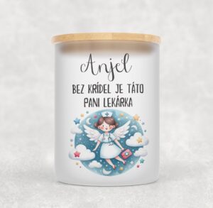 Veľka sviečka v sklenenenej dóze s bambusovým viečkom pre lekára/lekárku 25