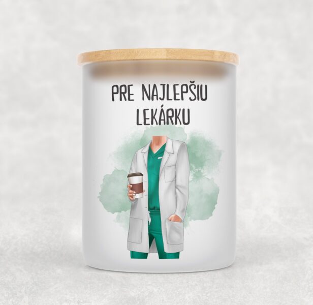Veľka sviečka v sklenenenej dóze s bambusovým viečkom pre lekára/lekárku 26