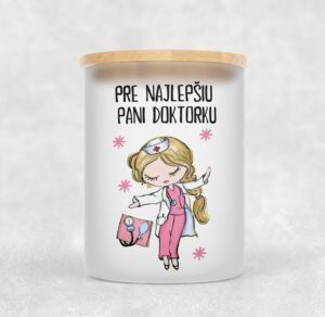 Veľka sviečka v sklenenenej dóze s bambusovým viečkom pre lekára/lekárku 27