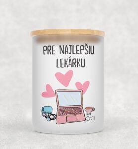 Veľka sviečka v sklenenenej dóze s bambusovým viečkom pre lekára/lekárku 28