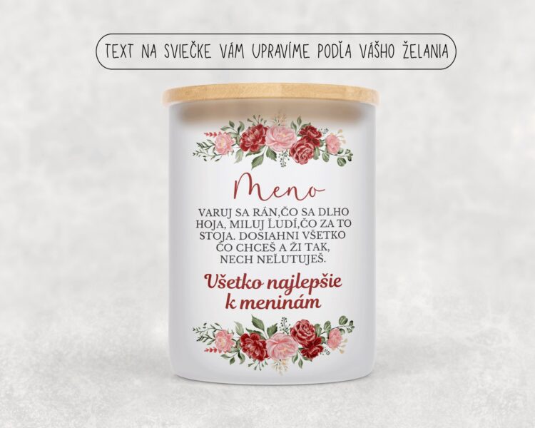 Sviečka v sklenej dóze meninové prianie s kvetmi