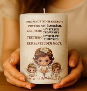 Dekoračná palmová sviečka - Darujem Ti troch anjelov