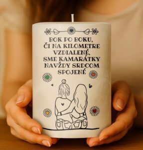 Dekoračná palmová sviečka - Bok po boku, či na kilometre vzdialené, sme kamarátky navždy srdcom spojené..