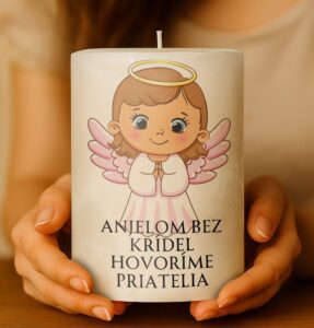 Dekoračná palmová sviečka - Anjelom bez krídel hovoríme priatelia..