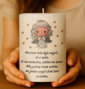 Dekoračná palmová sviečka - jeden anjel drží túto sviečku