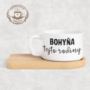 Matný hrnček DUO s bambusovou podšálkou – Bohyňa tejto rodiny