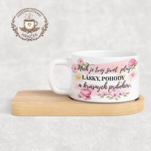 Matný hrnček DUO s bambusovou podšálkou – Nech je tvoj život plný lásky