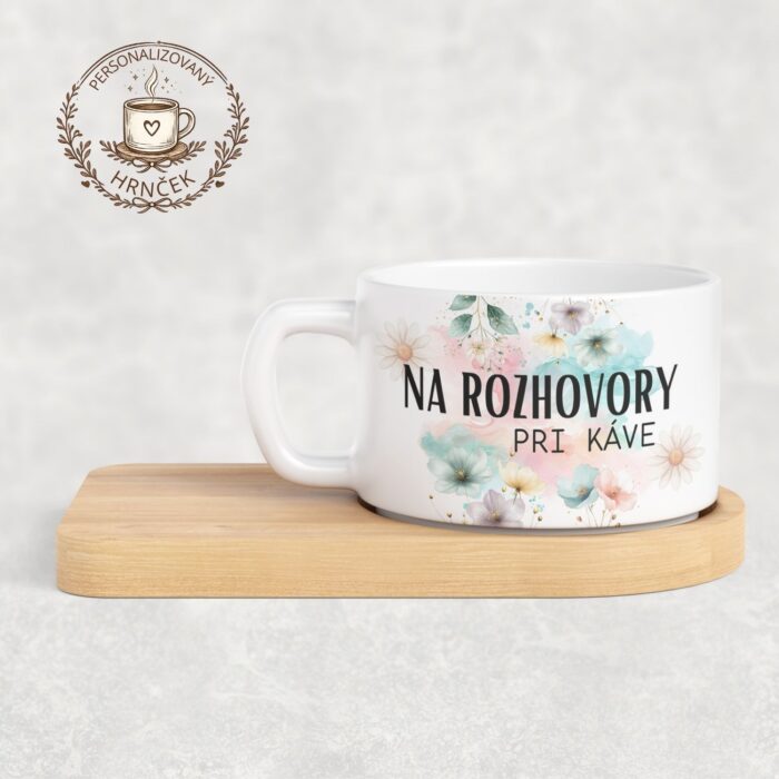 Matný hrnček DUO s bambusovou podšálkou – Na rozhovory pri káve