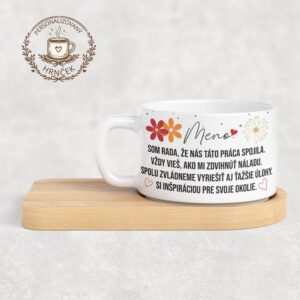 Matný hrnček DUO s bambusovou podšálkou – Ďakujem, že nás práca spojila