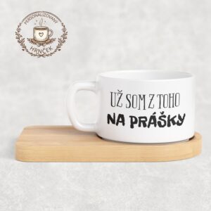 Matný hrnček DUO s bambusovou podšálkou – Už som z toho na prášky