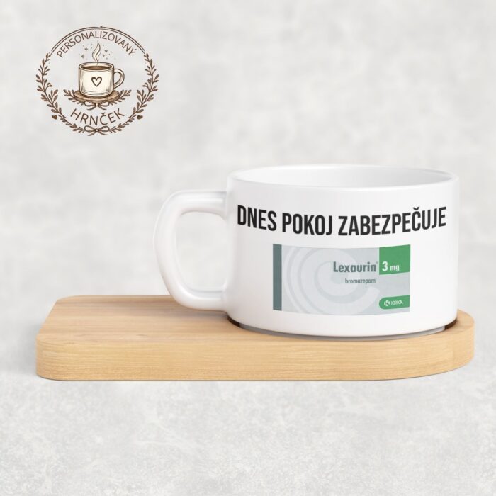 Matný hrnček DUO s bambusovou podšálkou – Dnes pokoj zabezpečuje