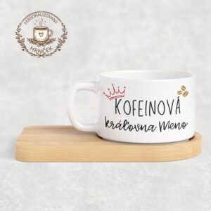 Matný hrnček DUO s bambusovou podšálkou – Kofeínová kráľovná