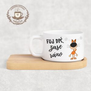 Matný hrnček DUO s bambusovou podšálkou  – Fúj dpč, zase ráno