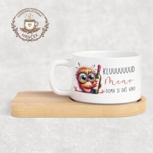 Matný hrnček DUO s bambusovou podšálkou – Kluuuuud, doma si dáš víno