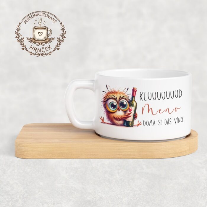 Matný hrnček DUO s bambusovou podšálkou – Kluuuuud, doma si dáš víno