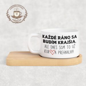 Matný hrnček DUO s bambusovou podšálkou – Každé ráno sa budím krajšia