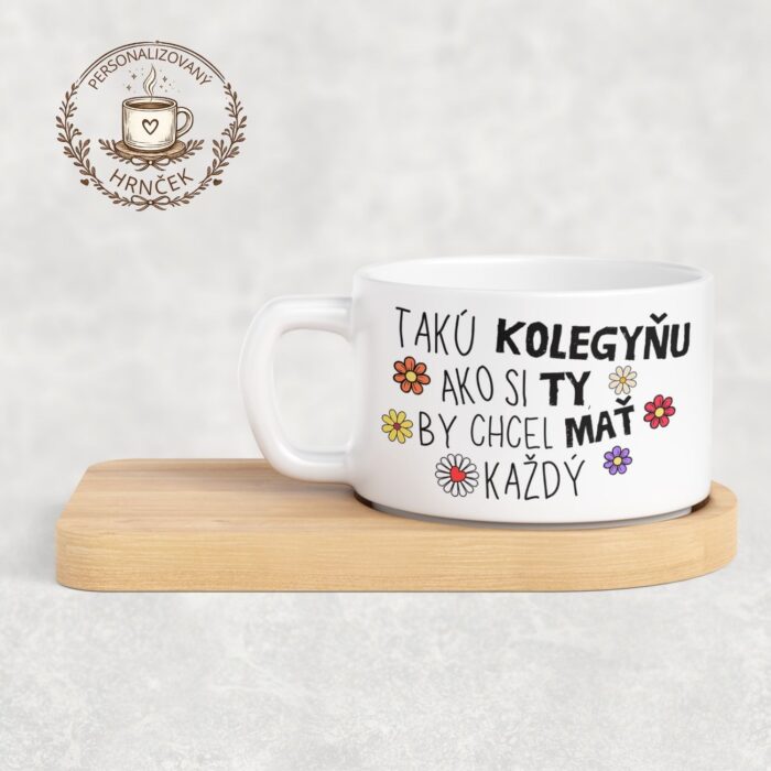 Matný hrnček DUO s bambusovou podšálkou – Takú kolegyňu ako si ty by chcel mať každý