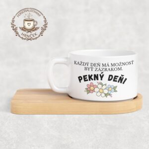 Matný hrnček DUO s bambusovou podšálkou – Každý deň má možnosť byť zázrakom