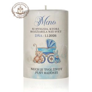 Personalizovaná sviečka s menom – modrý motív