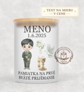 Sviečka na prvé sväté prijímanie – chlapec s čiernymi vlasmi a holubicou