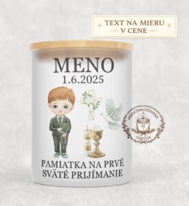 Sviečka na prvé sväté prijímanie – chlapec s ryšavými vlasmi a holubicou