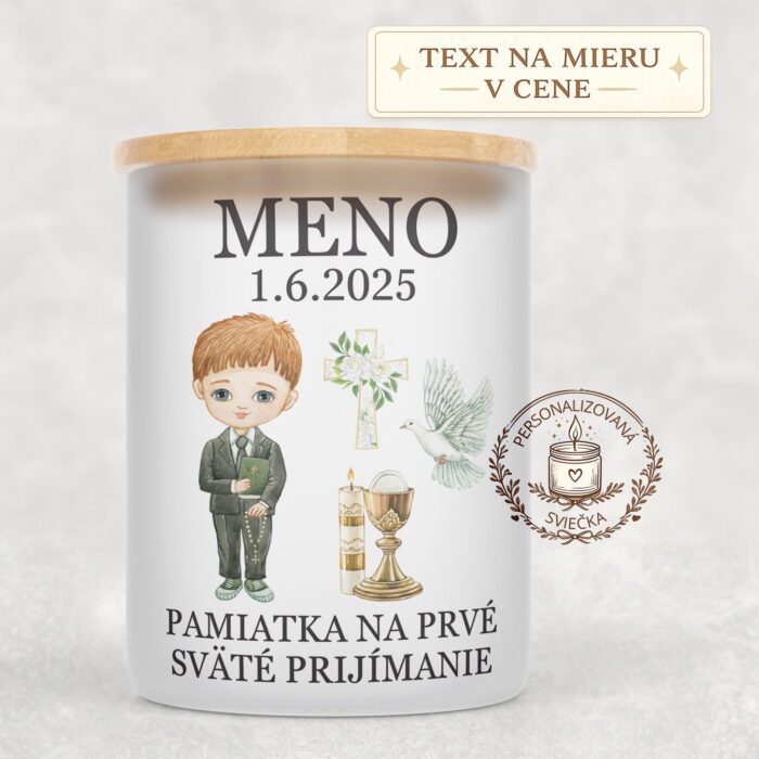 Sviečka na prvé sväté prijímanie – chlapec s ryšavými vlasmi a holubicou