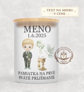 Sviečka na prvé sväté prijímanie – chlapec s blond vlasmi a holubicou