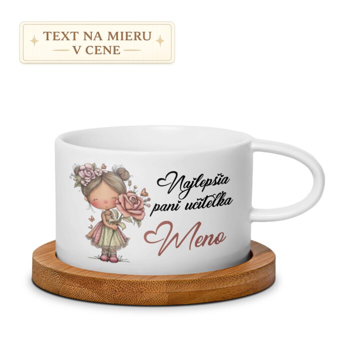 Hrnček – Najlepšia pani učiteľka s menom (dievčatko s kvetmi)