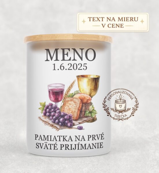 Sviečka na prvé sväté prijímanie – kalich, víno a chlieb