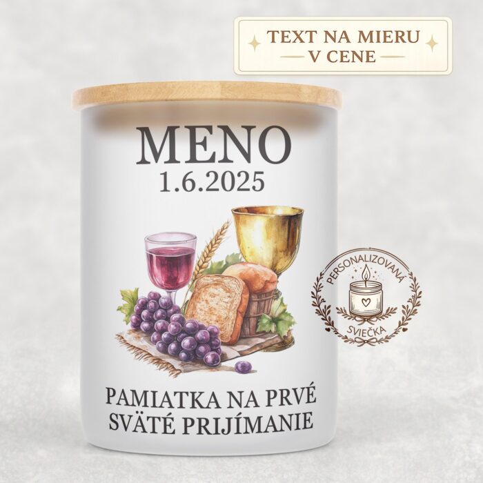 Sviečka na prvé sväté prijímanie – kalich, víno a chlieb