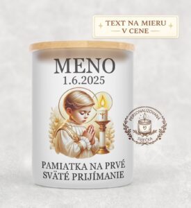 Sviečka na prvé sväté prijímanie – modliace sa dieťa s blond vlasmi a sviečkou