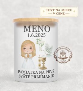 Sviečka na prvé sväté prijímanie – dievča s blond vlasmi a holubicou