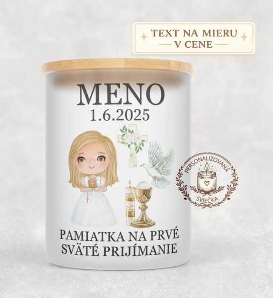 Sviečka na prvé sväté prijímanie – dievča s blond vlasmi a holubicou