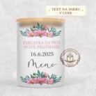 Sviečka na prvé sväté prijímanie s menom a dátumom – ružové kvety