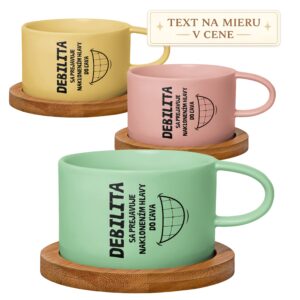 Hrnček s nápisom Debilita sa prejavuje naklonením hlavy doľava