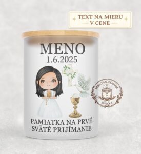 Sviečka na prvé sväté prijímanie – dievča s čiernymi vlasmi a holubicou
