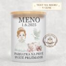 Sviečka na prvé sväté prijímanie – dievča s ryšavými vlasmi, holubicou a kalichom