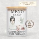 Sviečka na prvé sväté prijímanie – dievča s čiernymi vlasmi, holubicou a kalichom