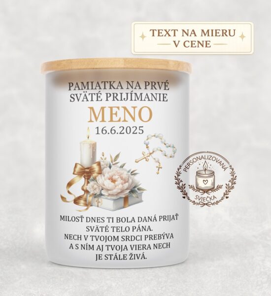 Sviečka na prvé sväté prijímanie – sviečka, ruženec a venovanie